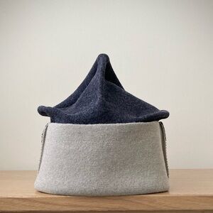 origami crown 100% merino wool sweater hat bucket cloche beanie cap navy gray